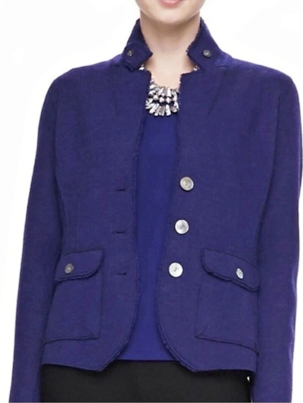 Eileen Fisher Merino Wool Blazer M Purple Stand Collar Jacket Quiet Luxury